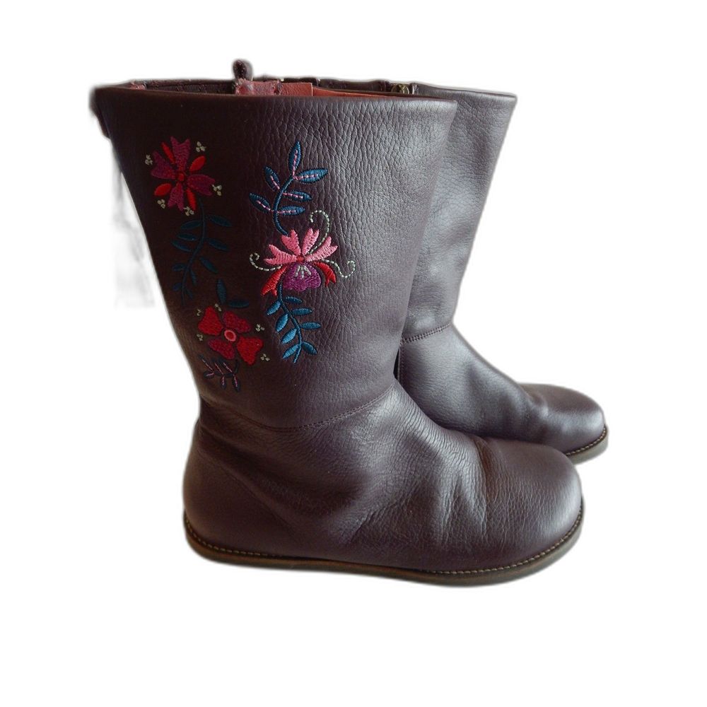 Gudrun Sjoden Purple Zip Leather Embroidered Boots sz 41